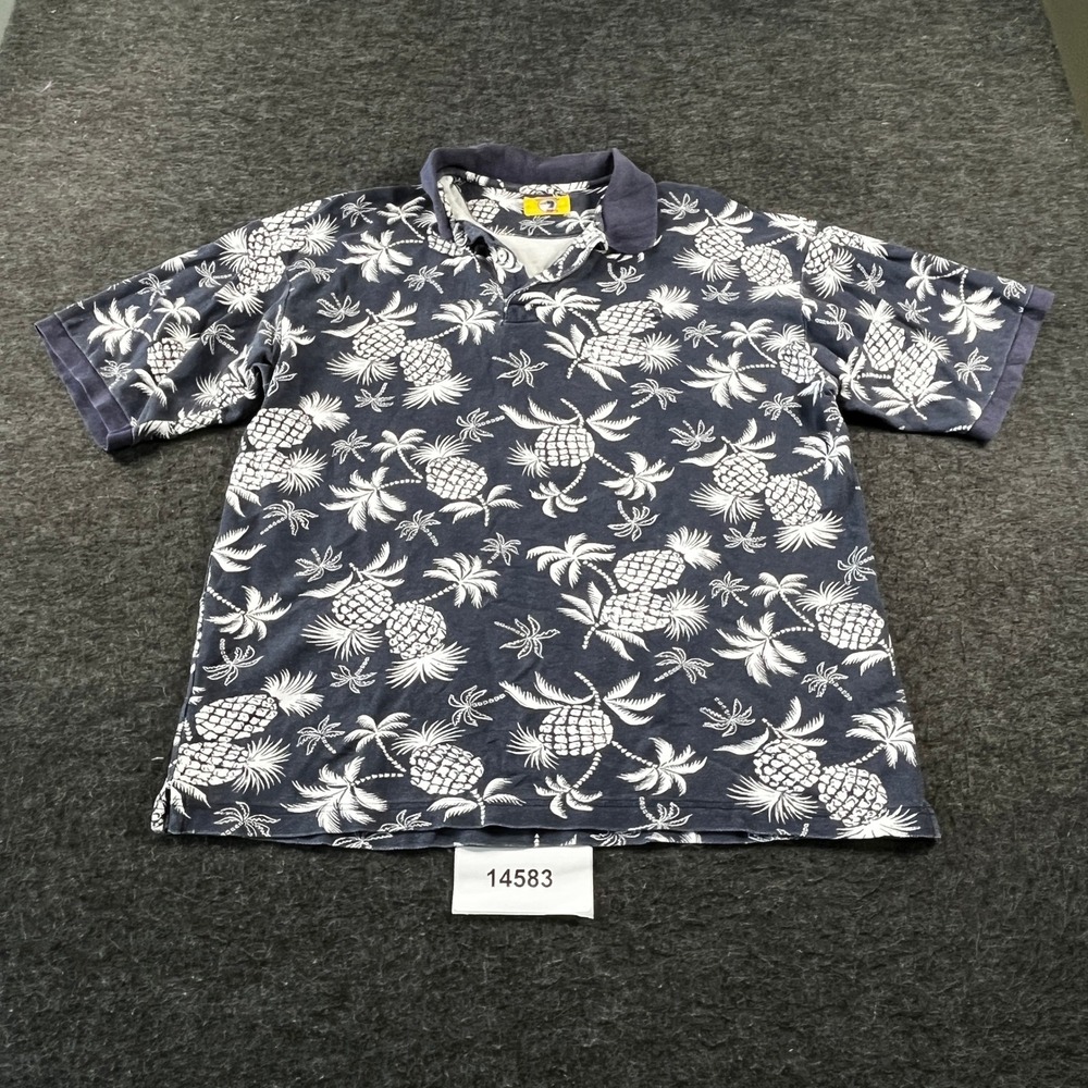 Vintage Mallard Tag Duck Head  Mens Large Blue Palm Tree Pineapple Print  Golf